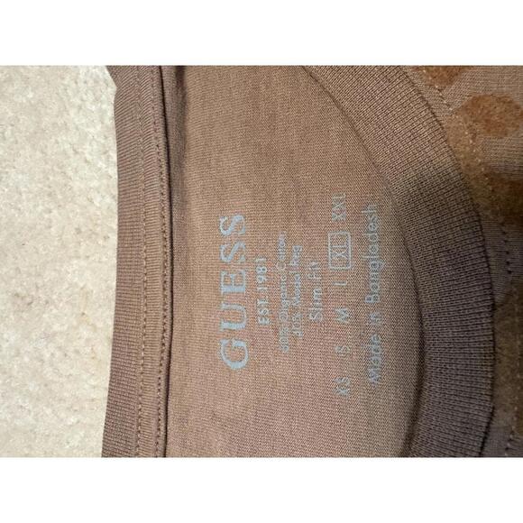 Guess Slim Fit Organic Cotton T-Shirt in Tan with Pattern - Picture 3 of 4